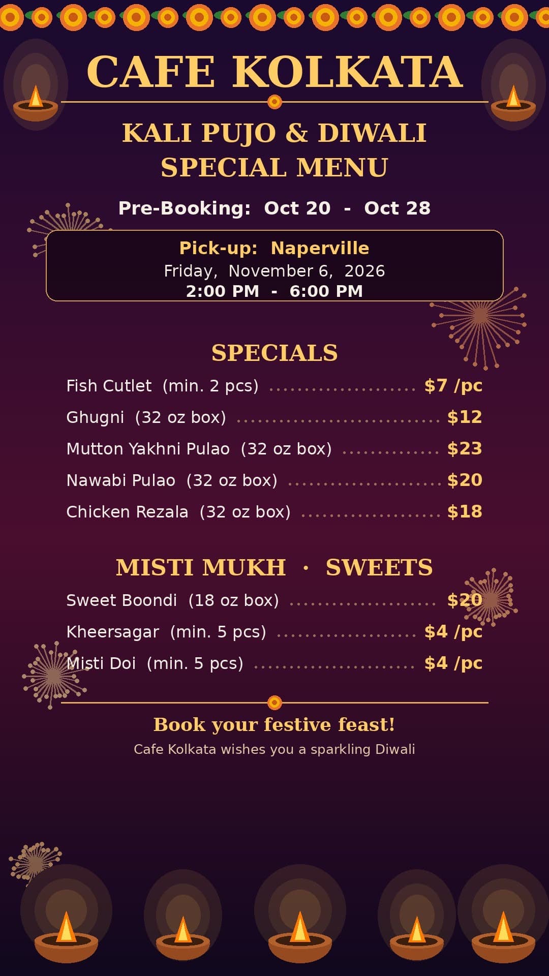 Kali Pujo & Diwali Special - Special Menu