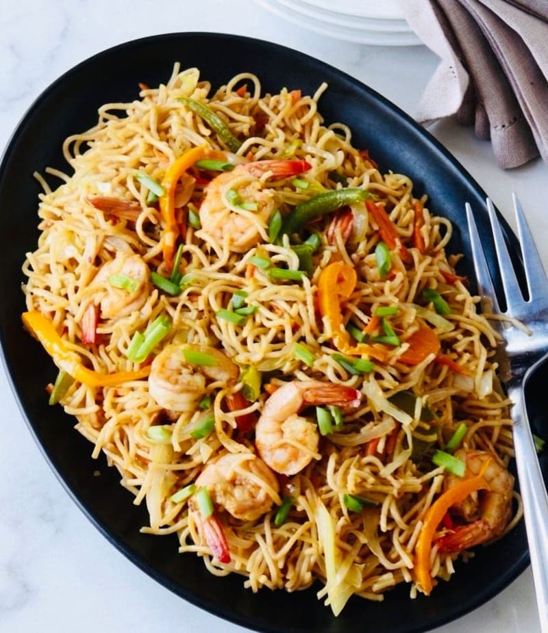 Chilli Garlic Shrimp Hakka Noodles - Authentic Bengali dish in Chicago