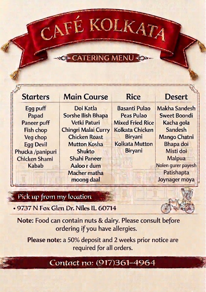 Cafe Kolkata Catering Menu
